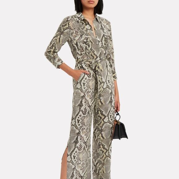 L'Agence Teddy 100% Silk Python Snake Print Wide Leg Jumpsuit 2 NWT Designer - Picture 2 of 14